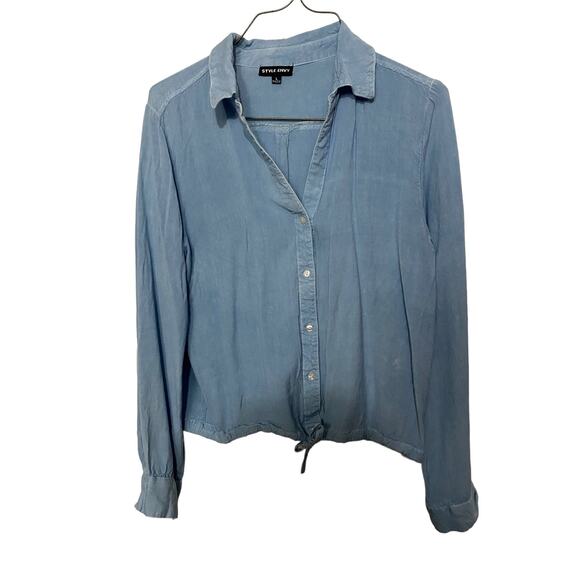 Style Envy Button Up Shirt Large Blue Lightweight Front Tie - Picture 1 of 3